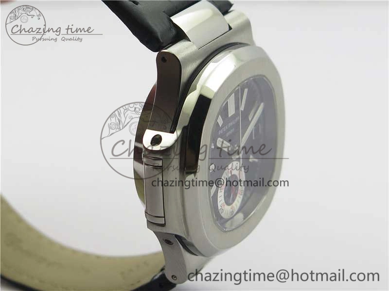 Nautilus 5980 SS 3KF Best Edition Black Dial on Black Leather Strap A7750