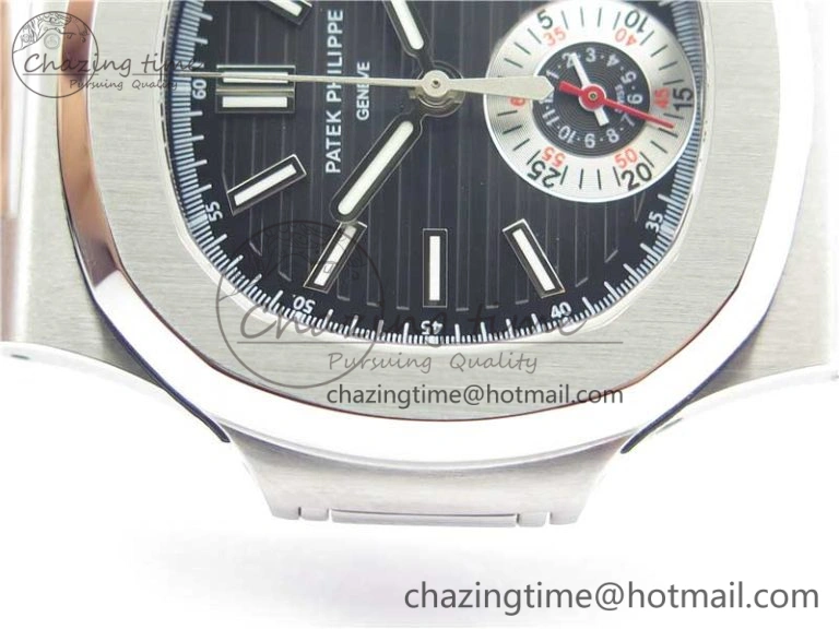 Nautilus 5980 SS 3KF Best Edition Black Dial on Black Leather Strap A7750