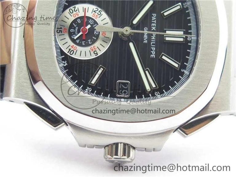 Nautilus 5980 SS 3KF Best Edition Black Dial on Black Leather Strap A7750