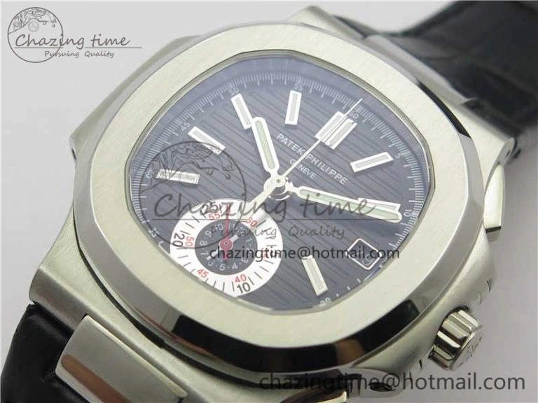 Nautilus 5980 SS 3KF Best Edition Black Dial on Black Leather Strap A7750