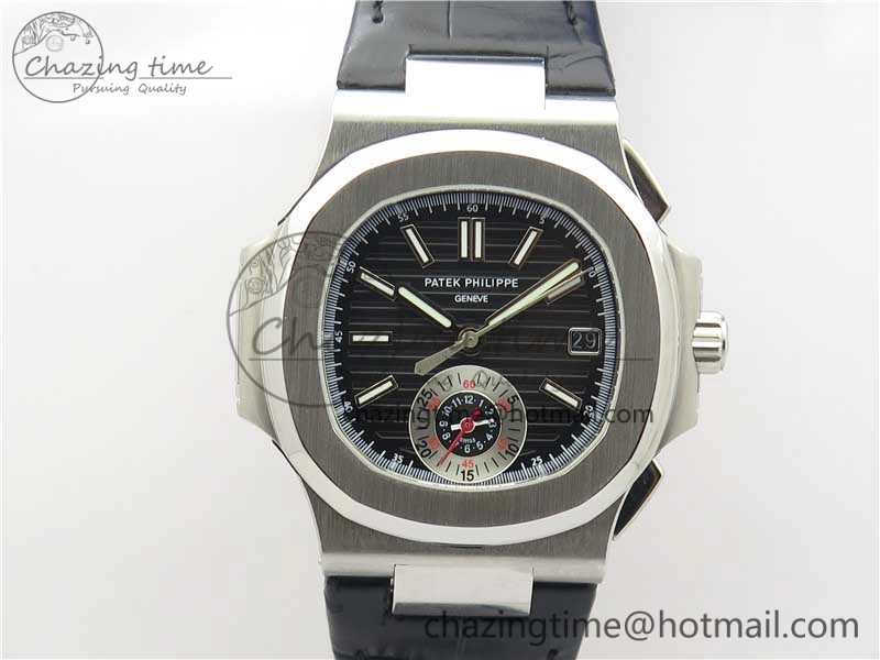 Nautilus 5980 SS 3KF Best Edition Black Dial on Black Leather Strap A7750