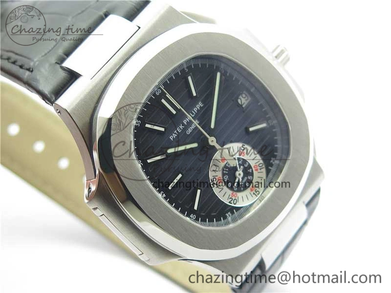 Nautilus 5980 SS 3KF Best Edition Blue Dial on Black Leather Strap A7750