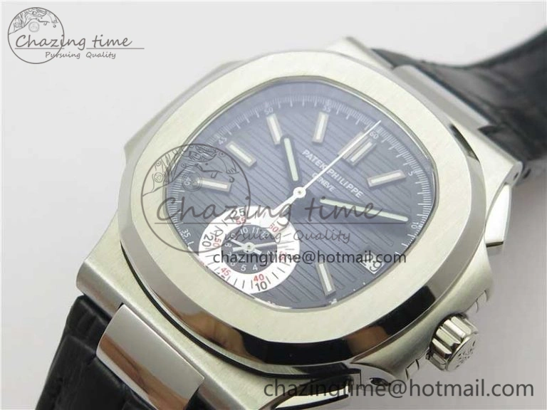 Nautilus 5980 SS 3KF Best Edition Blue Dial on Black Leather Strap A7750