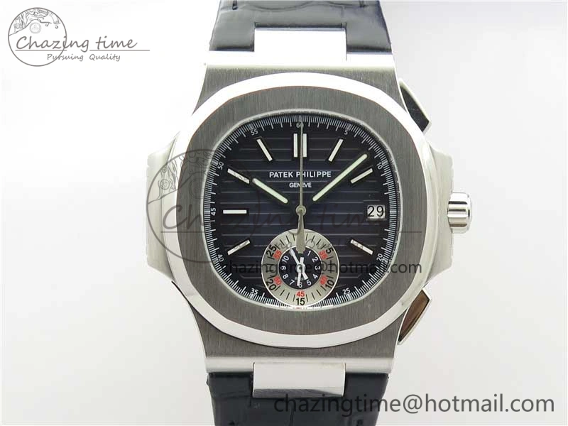 Nautilus 5980 SS 3KF Best Edition Blue Dial on Black Leather Strap A7750