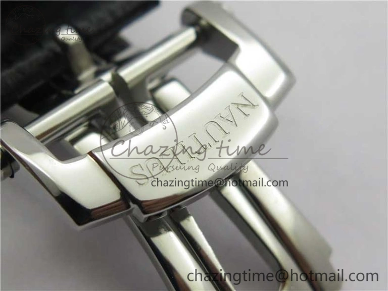 Nautilus 5980 SS 3KF Best Edition White Dial on Black Leather Strap A7750