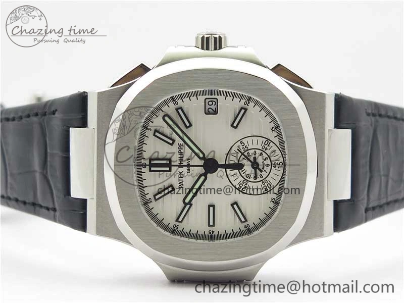 Nautilus 5980 SS 3KF Best Edition White Dial on Black Leather Strap A7750