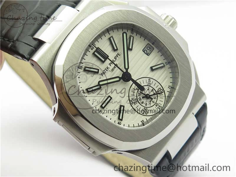 Nautilus 5980 SS 3KF Best Edition White Dial on Black Leather Strap A7750