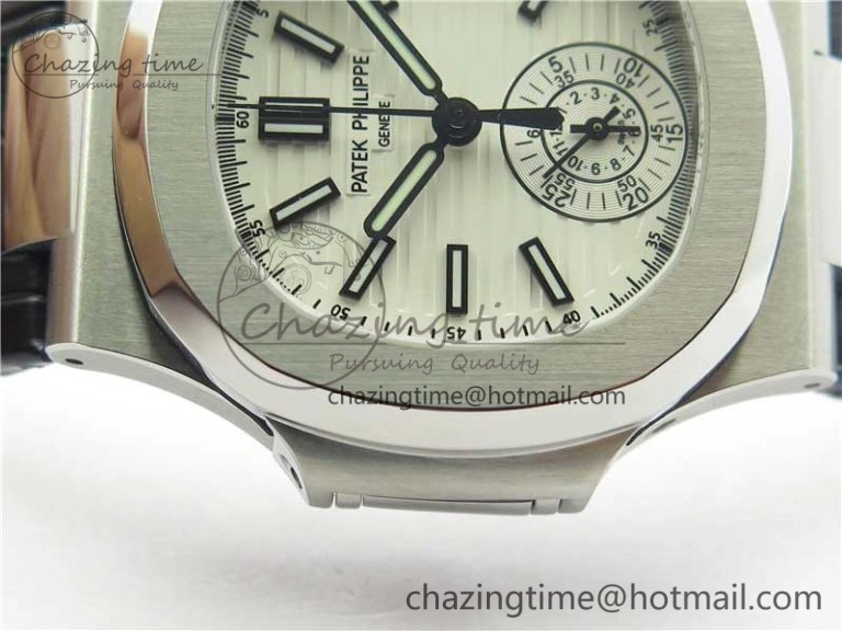 Nautilus 5980 SS 3KF Best Edition White Dial on Black Leather Strap A7750