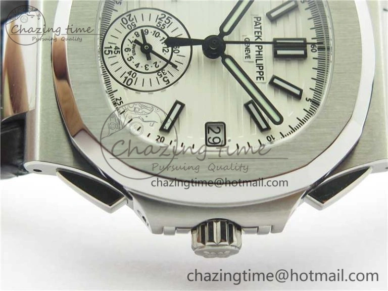 Nautilus 5980 SS 3KF Best Edition White Dial on Black Leather Strap A7750