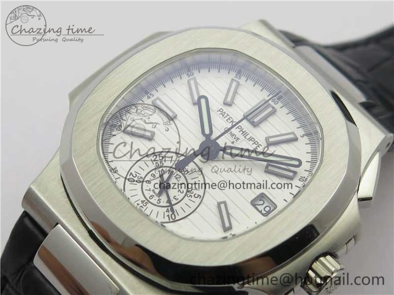Nautilus 5980 SS 3KF Best Edition White Dial on Black Leather Strap A7750
