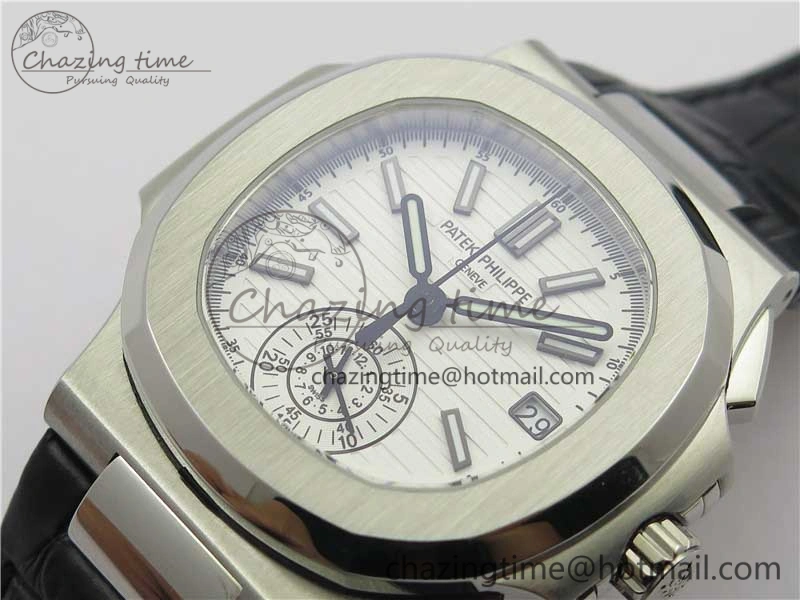 Nautilus 5980 SS 3KF Best Edition White Dial on Black Leather Strap A7750