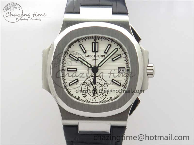 Nautilus 5980 SS 3KF Best Edition White Dial on Black Leather Strap A7750
