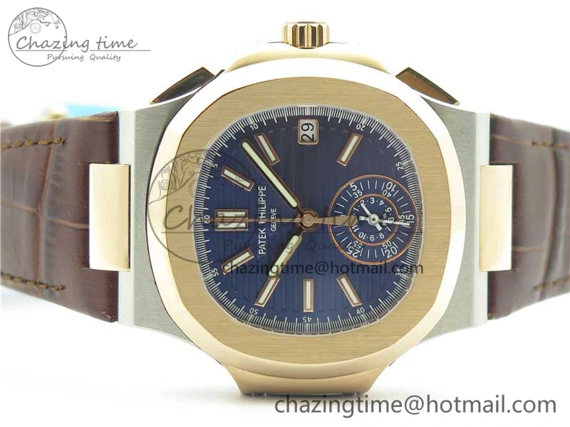 Nautilus 5980 SS RG 3KF Best Edition Blue Dial on Brown Leather Strap A7750