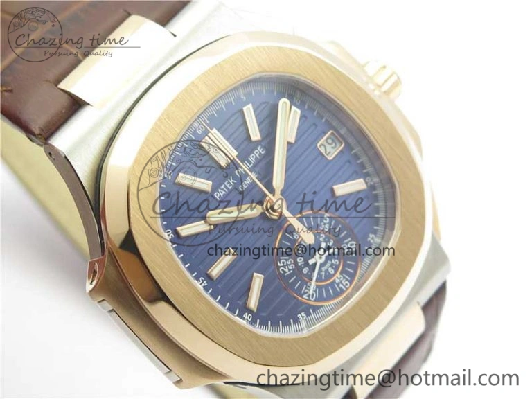 Nautilus 5980 SS RG 3KF Best Edition Blue Dial on Brown Leather Strap A7750