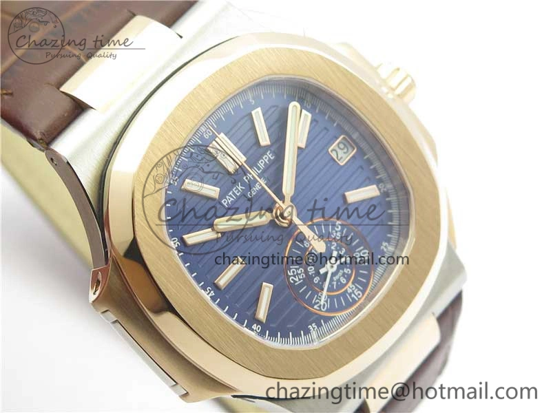 Nautilus 5980 SS RG 3KF Best Edition Blue Dial on Brown Leather Strap A7750