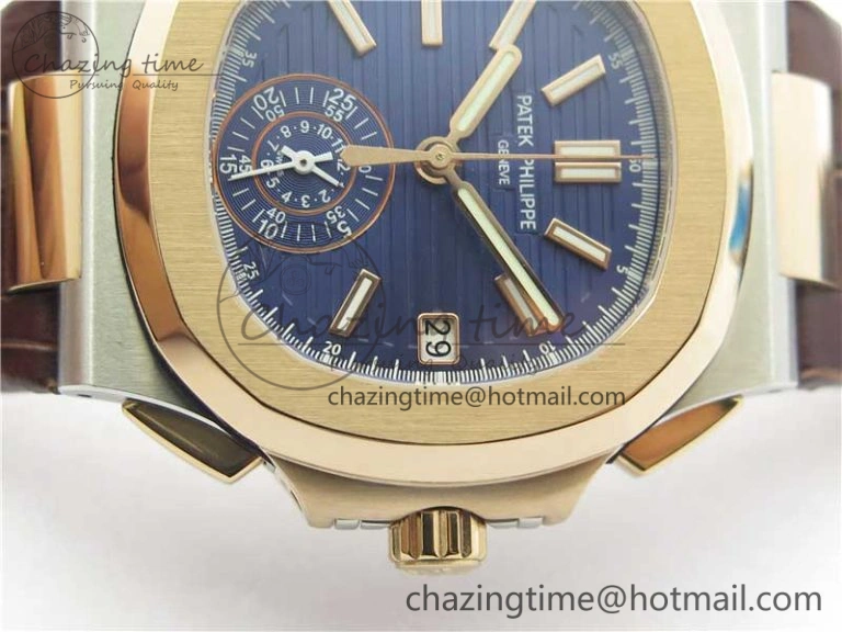 Nautilus 5980 SS RG 3KF Best Edition Blue Dial on Brown Leather Strap A7750