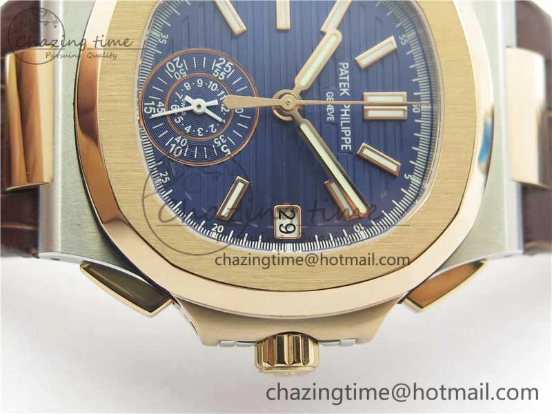 Nautilus 5980 SS RG 3KF Best Edition Blue Dial on Brown Leather Strap A7750