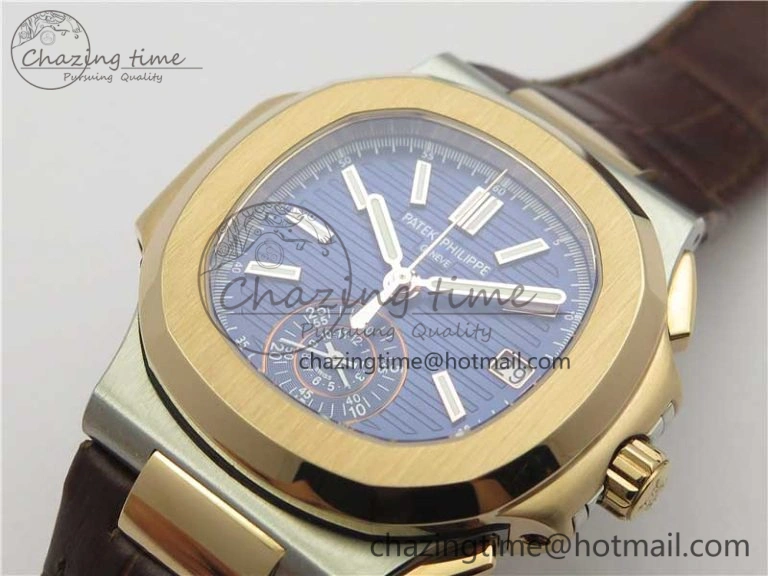 Nautilus 5980 SS RG 3KF Best Edition Blue Dial on Brown Leather Strap A7750