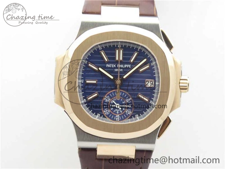 Nautilus 5980 SS RG 3KF Best Edition Blue Dial on Brown Leather Strap A7750