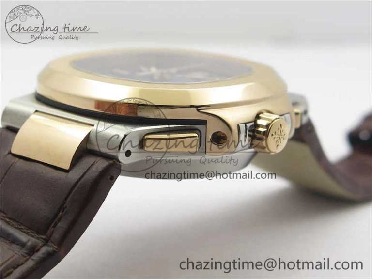 Nautilus 5980 SS RG 3KF Best Edition Blue Dial on Brown Leather Strap A7750