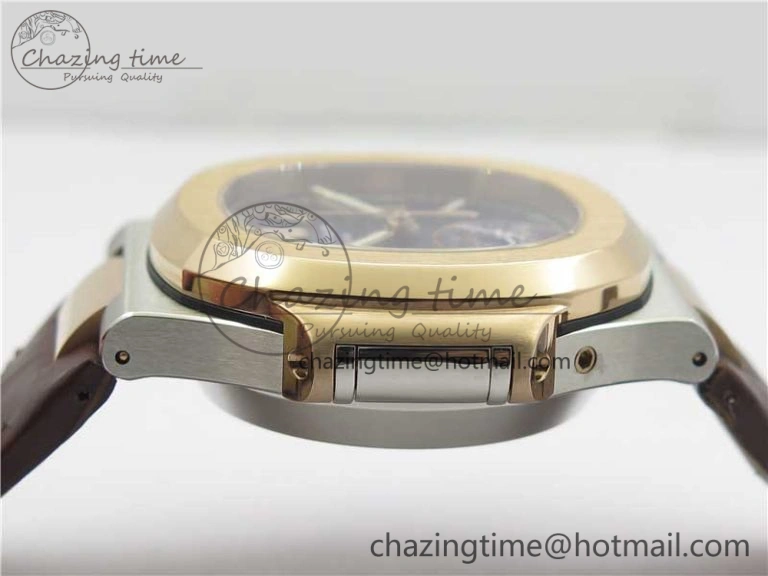 Nautilus 5980 SS RG 3KF Best Edition Blue Dial on Brown Leather Strap A7750