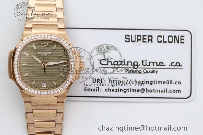 Nautilus 7118 Ladies RG MSF 1:1 Best Edition Gray Dial Diamonds Bezel on RG Bracelet A324 Super Clone