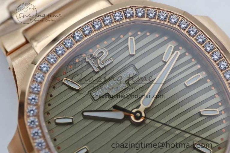 Nautilus 7118 Ladies RG MSF 1:1 Best Edition Gray Dial Diamonds Bezel on RG Bracelet A324 Super Clone