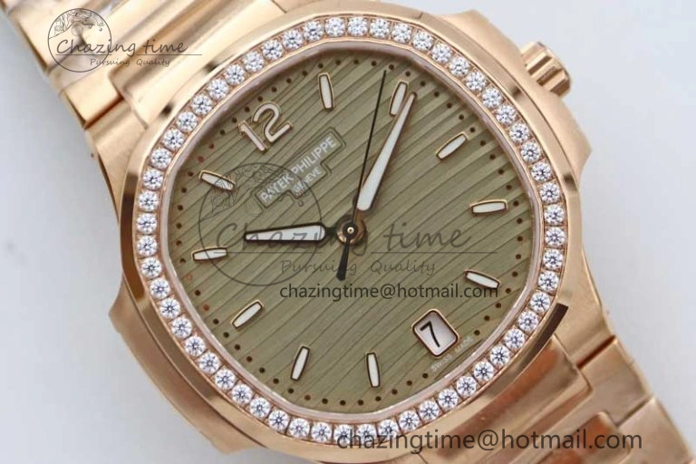 Nautilus 7118 Ladies RG MSF 1:1 Best Edition Gray Dial Diamonds Bezel on RG Bracelet A324 Super Clone