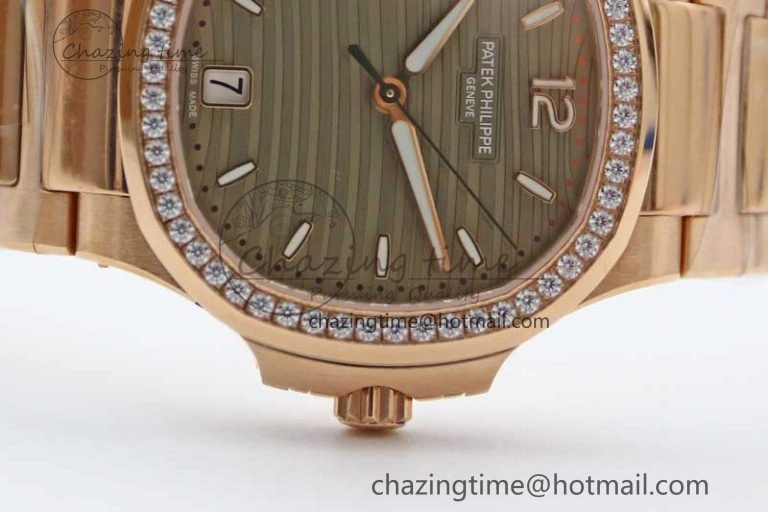 Nautilus 7118 Ladies RG MSF 1:1 Best Edition Gray Dial Diamonds Bezel on RG Bracelet A324 Super Clone