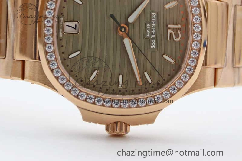Nautilus 7118 Ladies RG MSF 1:1 Best Edition Gray Dial Diamonds Bezel on RG Bracelet A324 Super Clone