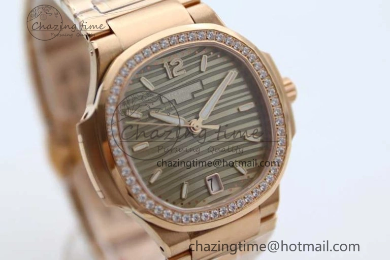 Nautilus 7118 Ladies RG MSF 1:1 Best Edition Gray Dial Diamonds Bezel on RG Bracelet A324 Super Clone