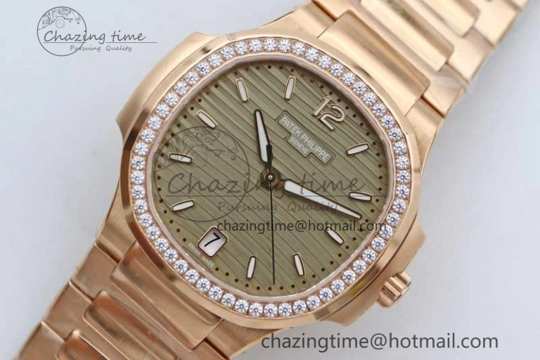 Nautilus 7118 Ladies RG MSF 1:1 Best Edition Gray Dial Diamonds Bezel on RG Bracelet A324 Super Clone