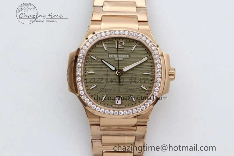 Nautilus 7118 Ladies RG MSF 1:1 Best Edition Gray Dial Diamonds Bezel on RG Bracelet A324 Super Clone