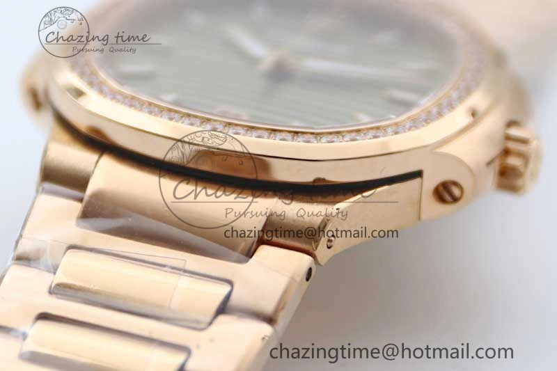 Nautilus 7118 Ladies RG MSF 1:1 Best Edition Gray Dial Diamonds Bezel on RG Bracelet A324 Super Clone