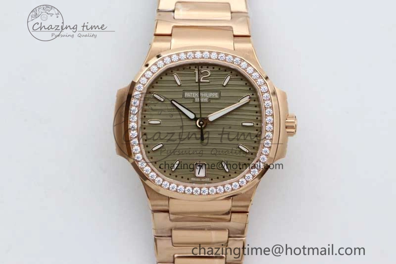 Nautilus 7118 Ladies RG MSF 1:1 Best Edition Gray Dial Diamonds Bezel on RG Bracelet A324 Super Clone