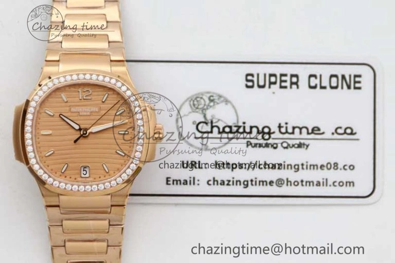 Nautilus 7118 Ladies RG MSF 1:1 Best Edition RG Dial Diamonds Bezel on RG Bracelet A324 Super Clone
