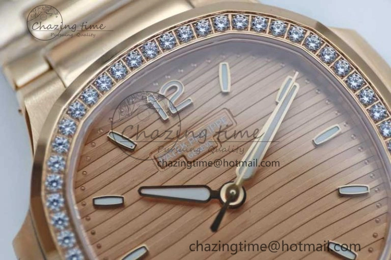 Nautilus 7118 Ladies RG MSF 1:1 Best Edition RG Dial Diamonds Bezel on RG Bracelet A324 Super Clone