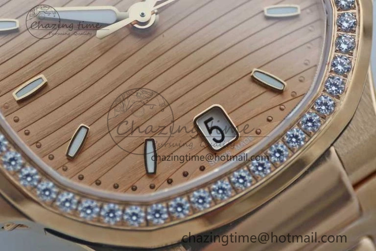 Nautilus 7118 Ladies RG MSF 1:1 Best Edition RG Dial Diamonds Bezel on RG Bracelet A324 Super Clone