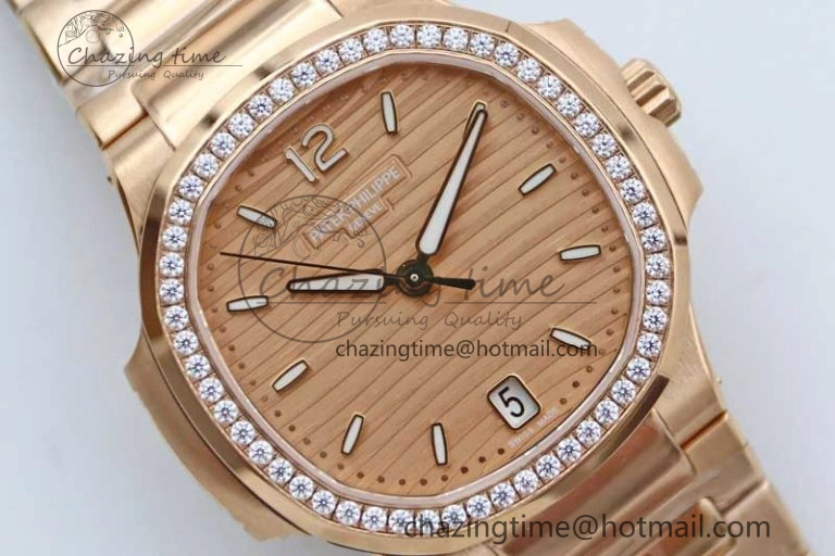 Nautilus 7118 Ladies RG MSF 1:1 Best Edition RG Dial Diamonds Bezel on RG Bracelet A324 Super Clone