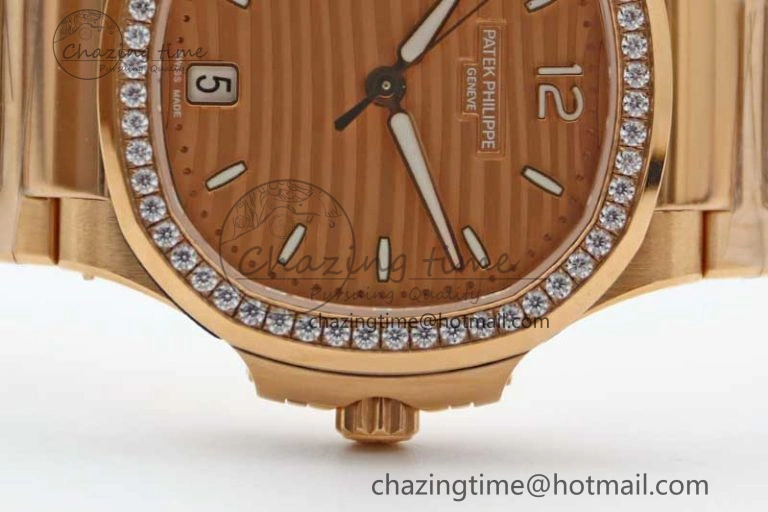 Nautilus 7118 Ladies RG MSF 1:1 Best Edition RG Dial Diamonds Bezel on RG Bracelet A324 Super Clone