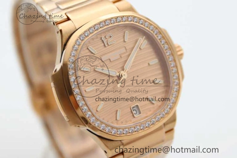 Nautilus 7118 Ladies RG MSF 1:1 Best Edition RG Dial Diamonds Bezel on RG Bracelet A324 Super Clone