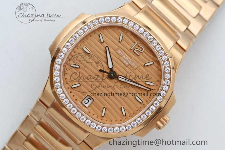 Nautilus 7118 Ladies RG MSF 1:1 Best Edition RG Dial Diamonds Bezel on RG Bracelet A324 Super Clone