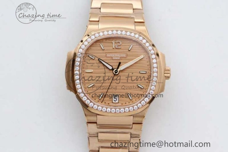 Nautilus 7118 Ladies RG MSF 1:1 Best Edition RG Dial Diamonds Bezel on RG Bracelet A324 Super Clone