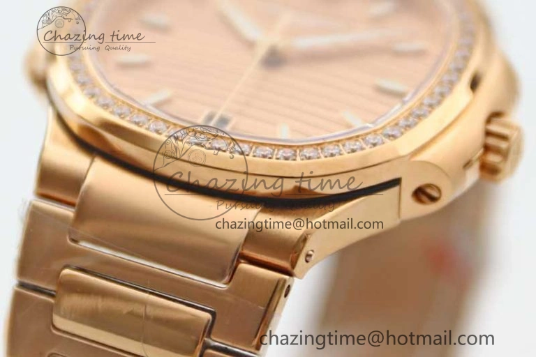 Nautilus 7118 Ladies RG MSF 1:1 Best Edition RG Dial Diamonds Bezel on RG Bracelet A324 Super Clone