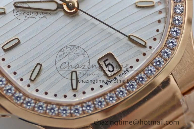 Nautilus 7118 Ladies RG MSF 1:1 Best Edition White Dial Diamonds Bezel on RG Bracelet A324 Super Clone