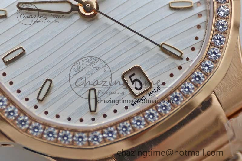 Nautilus 7118 Ladies RG MSF 1:1 Best Edition White Dial Diamonds Bezel on RG Bracelet A324 Super Clone