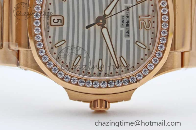 Nautilus 7118 Ladies RG MSF 1:1 Best Edition White Dial Diamonds Bezel on RG Bracelet A324 Super Clone