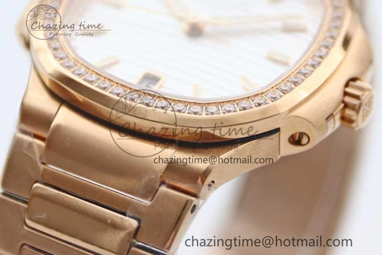 Nautilus 7118 Ladies RG MSF 1:1 Best Edition White Dial Diamonds Bezel on RG Bracelet A324 Super Clone