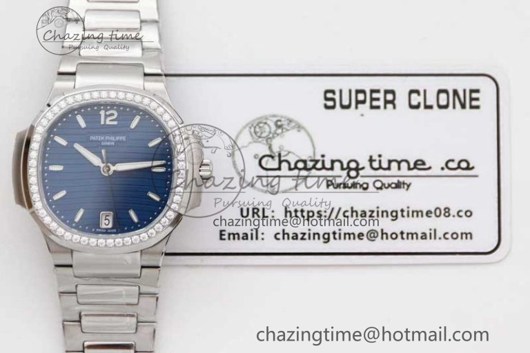 Nautilus 7118 1A MSF 1:1 Best Edition Blue Textured Dial Diamonds Bezel on SS Bracelet A324 Super Clone