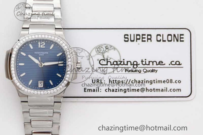 Nautilus 7118 1A MSF 1:1 Best Edition Blue Textured Dial Diamonds Bezel on SS Bracelet A324 Super Clone